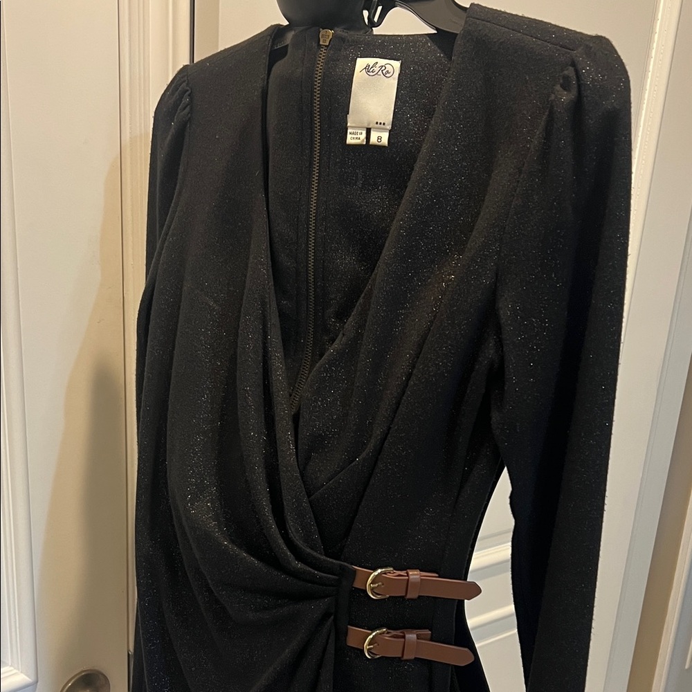 Ali Ro Black Long Sleeve Dress with Buckle Details